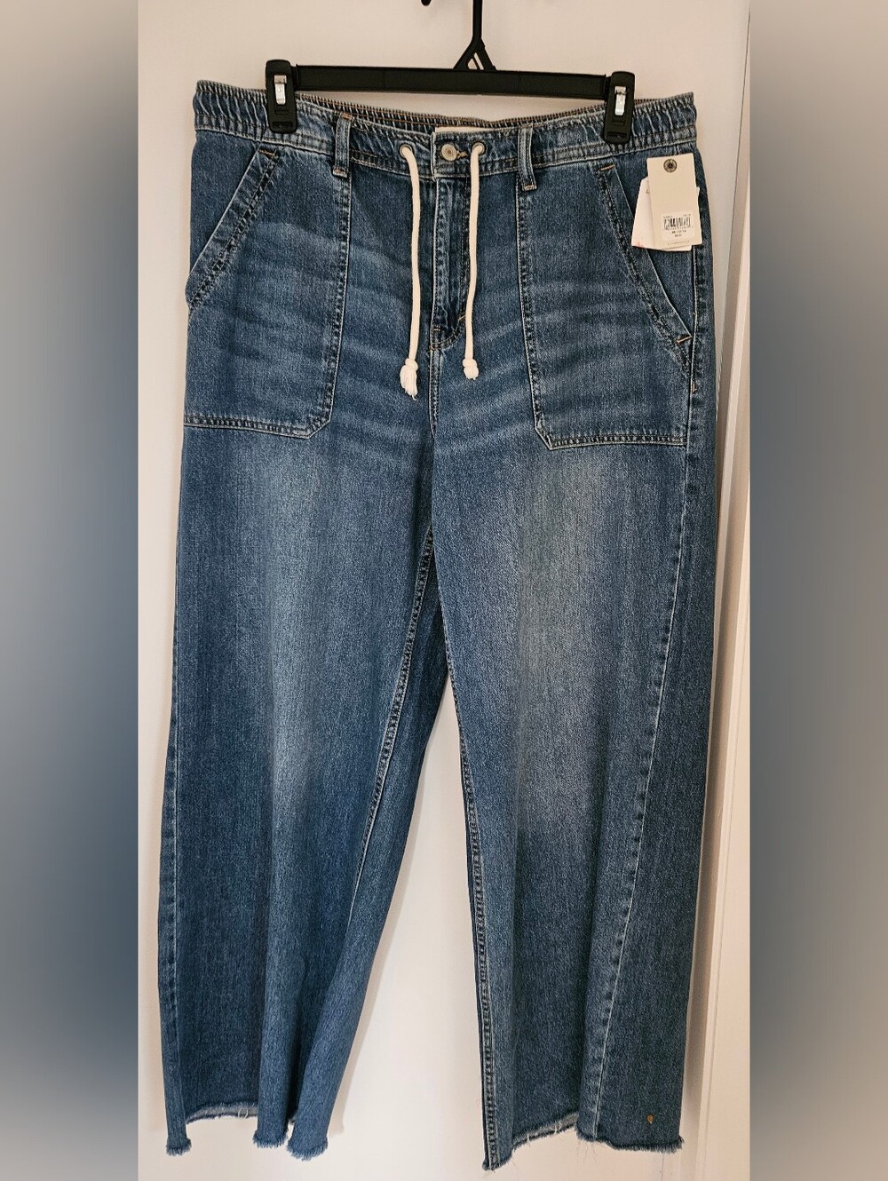 Lucky Brand Women's Size Large Drawstring Patch Pocket Wide Leg Jeans Blue NWT